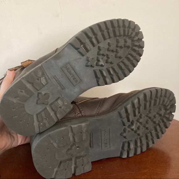 Hunter Alina Leather Biker Boots Brown 6 - Picture 5 of 7